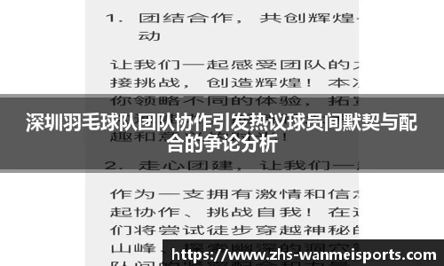 深圳羽毛球队团队协作引发热议球员间默契与配合的争论分析